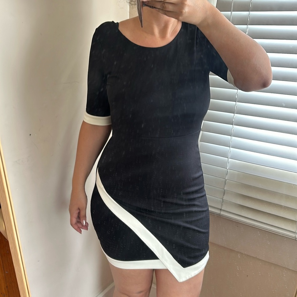 Fio Fio Asymmetrical Cocktail Wrap Black and White Cocktail Mini Dress